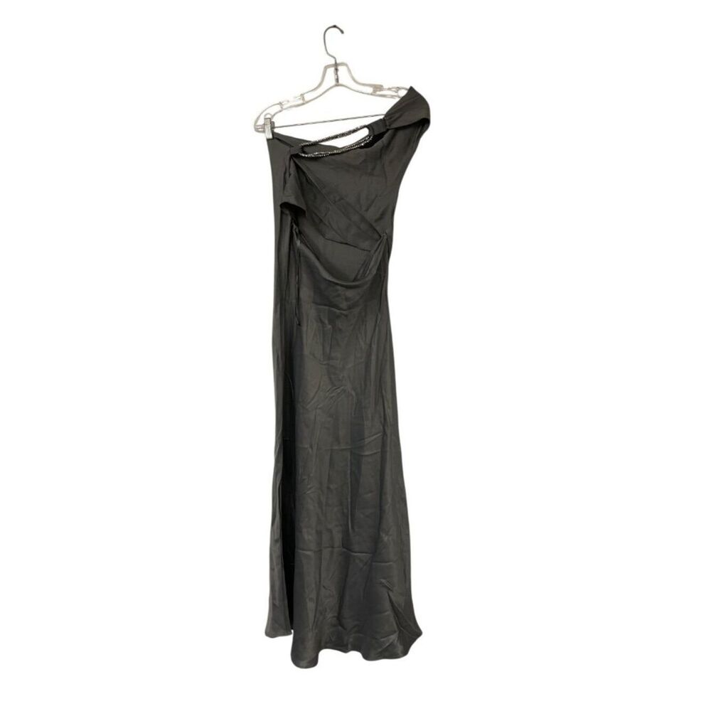 Zara Womens Asymmetrical Satin Midi Dress Medium Anthracite Gray 5029/208 NWT - Picture 5 of 16